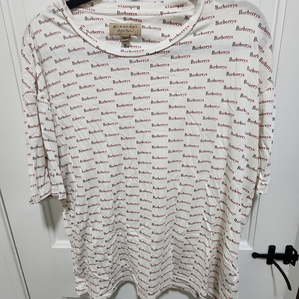 Burberry White, Red, And Blue Logo Graphic Tee